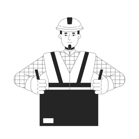 Factory worker packing cardboard box  Illustration