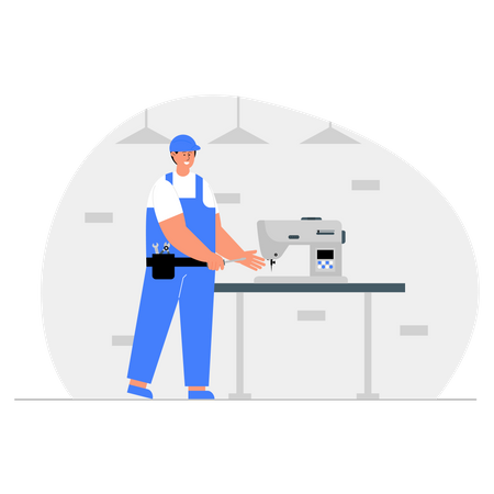 Factory worker repairing machine  Illustration