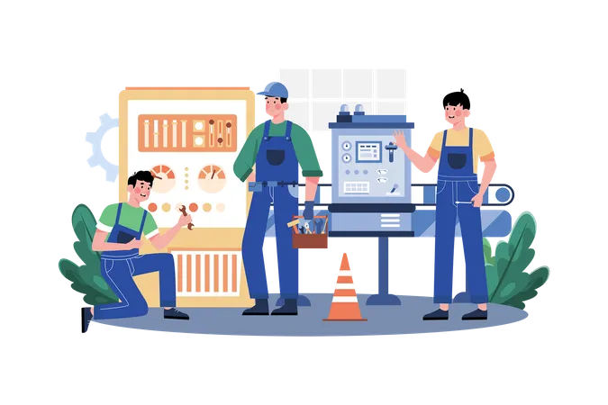 Factory Worker Repairing Machine  Illustration