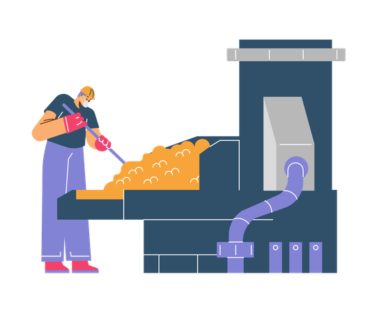 Factory worker threshing palm oil  Illustration