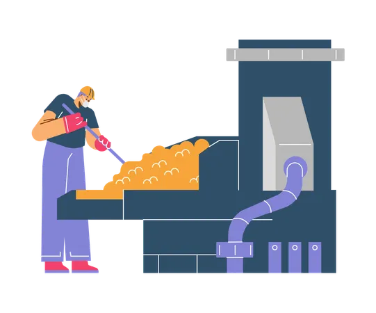 Factory worker threshing palm oil  Illustration