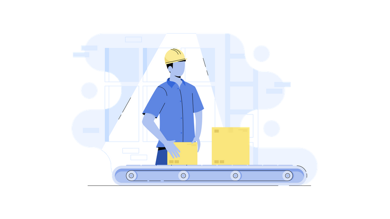 Factory worker working in production line Illustration