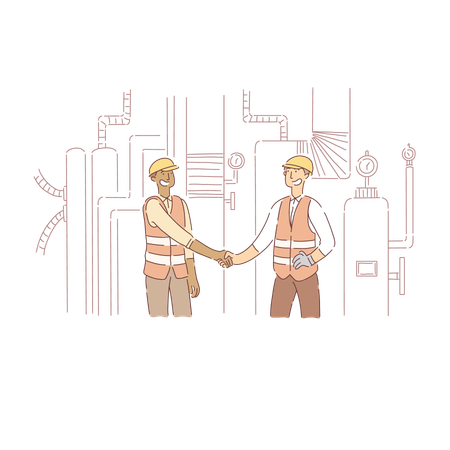 Factory Workers Shaking Hands  Illustration