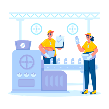 Factory workers working in production  Illustration