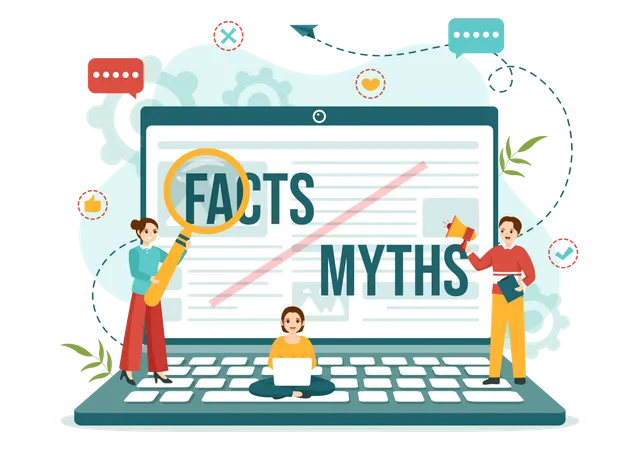 Fact Check Vector Illustration With Myths Vs Facts News For Thorough Checking Or Compare Evidence In Flat Cartoon Hand Drawn Landing Page Templates イラスト