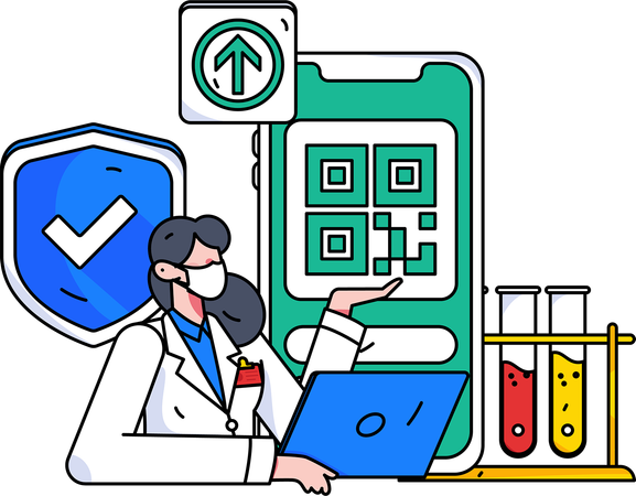 Médico revisando la factura de gastos de un experimento de laboratorio  Ilustración