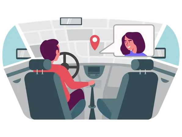 Der Fahrer nutzt HUD-Technologie, um per GPS zu navigieren und mit der Crew zu chatten.  Illustration