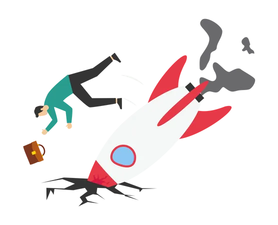 Fail Rocket New Business Unexpected Entrepreneur Bankruptcy Vector Illustration Design Concept In Flat Style Illustration