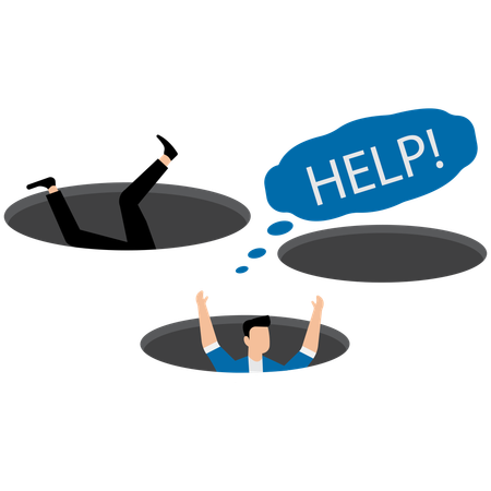 Failure businessman fall down into hole  Illustration