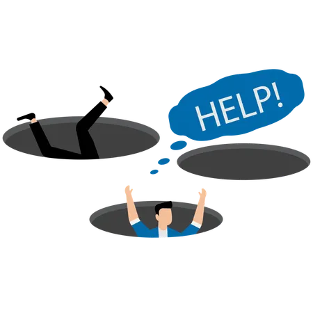 Failure businessman fall down into hole  Illustration