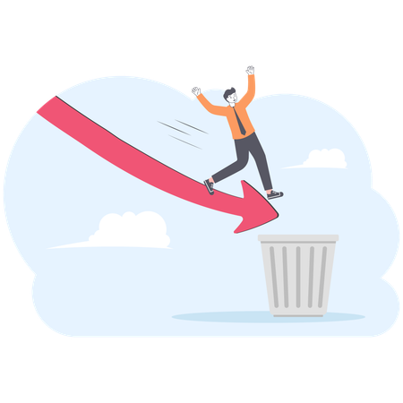 Failure businessman sliding down upon graph  Illustration