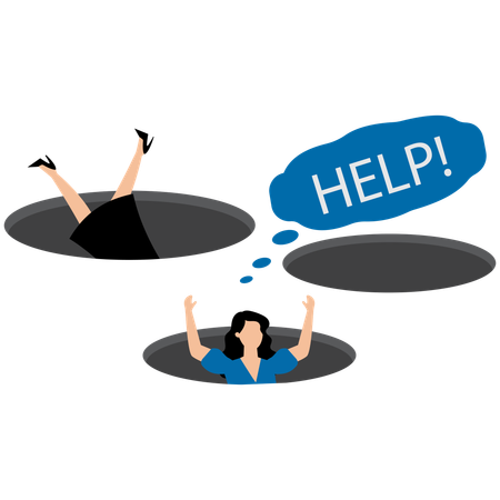Failure businesswoman fall down into hole  Illustration