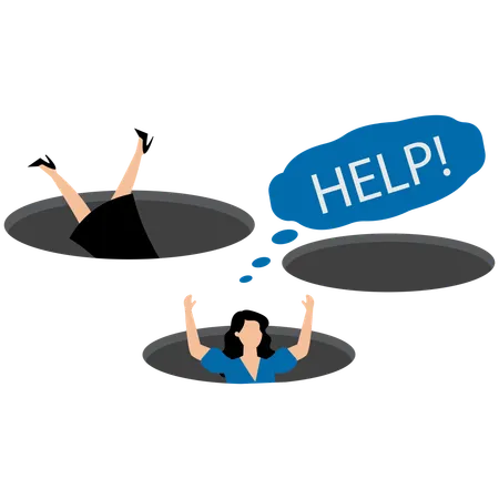 Failure businesswoman fall down into hole  Illustration