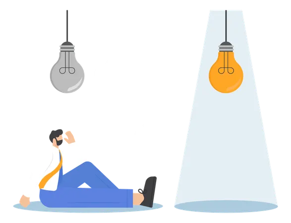 Failure From Using Wrong Idea Ineffective Solution Misguided Decisions Concept Frustrated Businessman Under The Dark And Broken Light Bulb Illustration