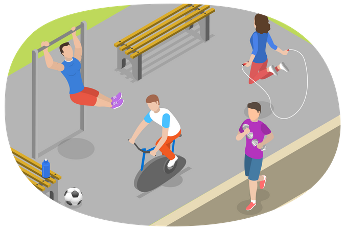 Athlétique faisant de l'exercice dans le parc  Illustration