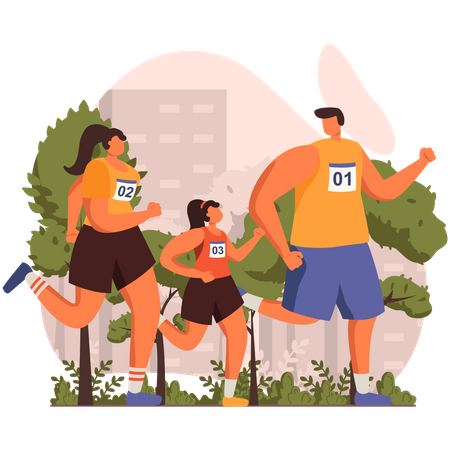 Famille faisant du jogging  Illustration