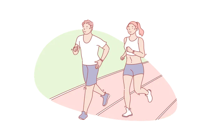 Faire du jogging jeune couple actif ensemble  Illustration