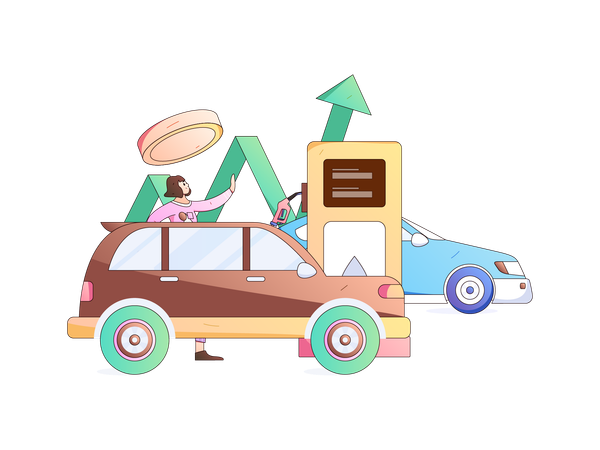 Faire le plein d'essence dans la voiture  Illustration