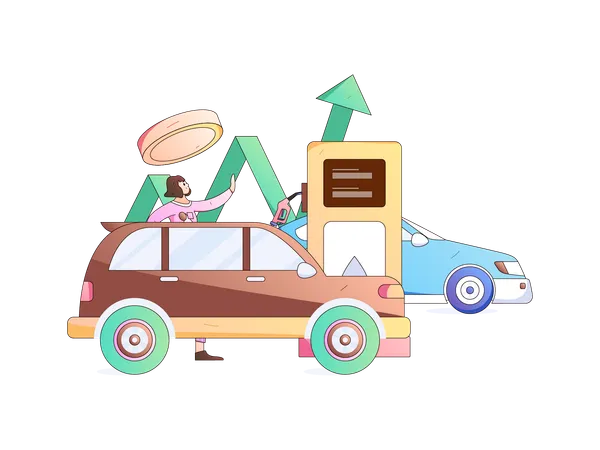 Faire le plein d'essence dans la voiture  Illustration