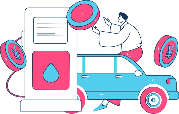 Faire le plein d'essence dans la voiture  Illustration