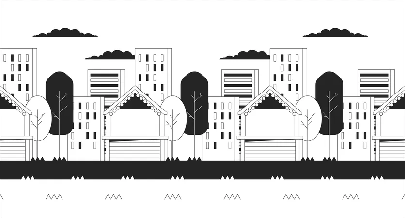 Fairground booths cityscape evening  Illustration