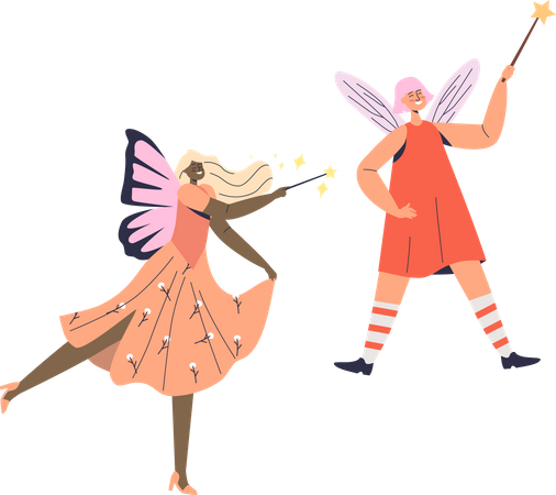 Fairies with magical wands Illustration