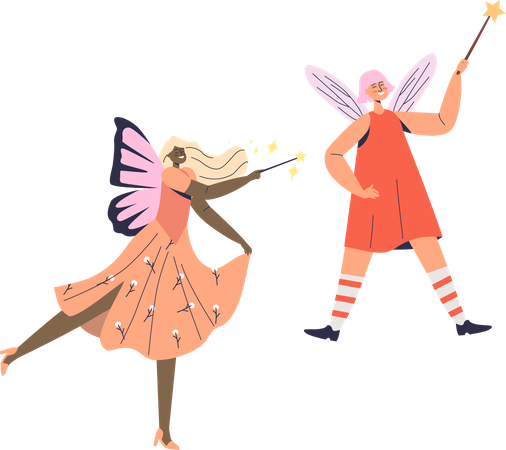 Fairies with magical wands  Illustration