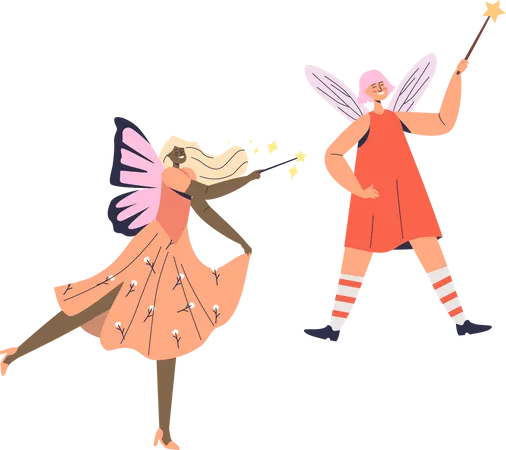 Fairies with magical wands  Illustration