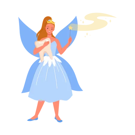 Fairy carrying clean tooth  Illustration