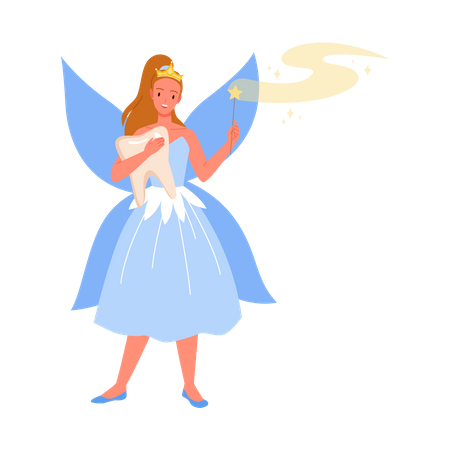 Fairy carrying clean tooth  Illustration