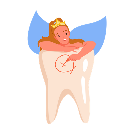 Fairy drawing cross sign on tooth  Illustration