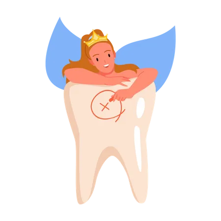 Fairy drawing cross sign on tooth  Illustration