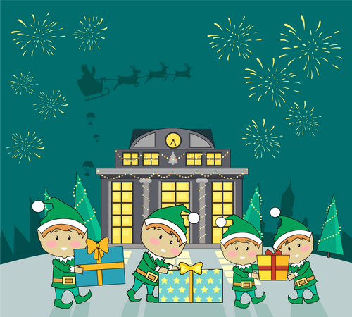 Fairy elves packing presents  Illustration