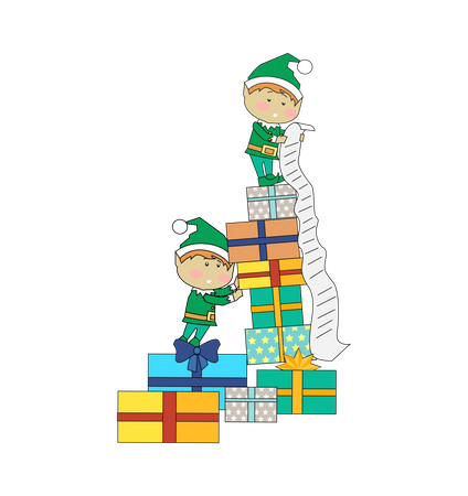 Fairy Elves with Christmas Presents  Illustration