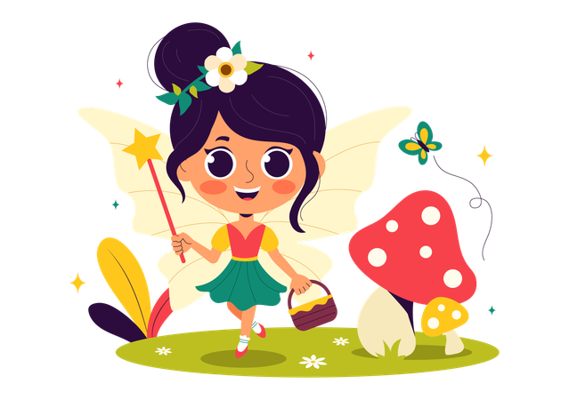 Fairy girl holding magic wand  Illustration