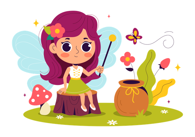 Fairy girl with butterfly  Illustration