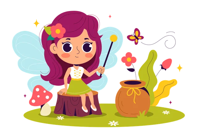 Fairy girl with butterfly  Illustration