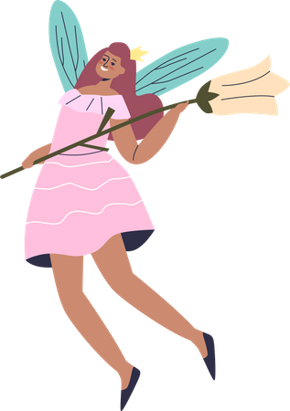 Fairy holding flower magic wand  Illustration