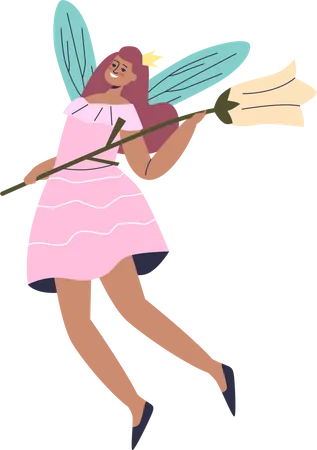 Fairy holding flower magic wand  Illustration