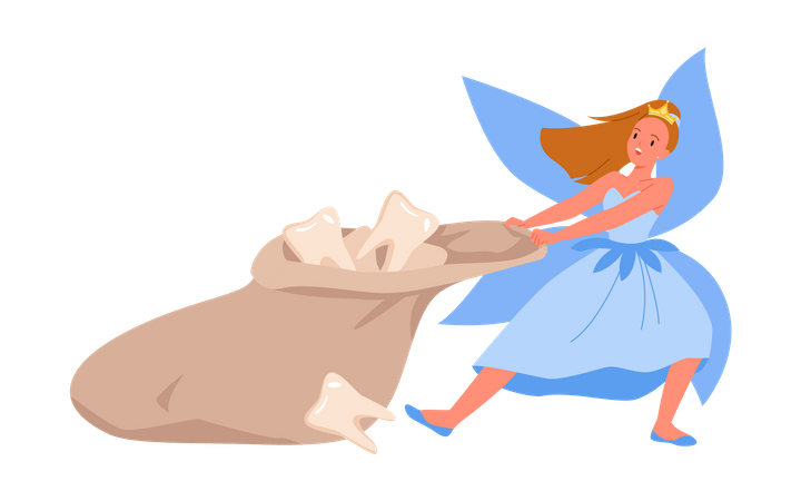 Fairy pushing tooth bag  Illustration