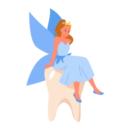 Fairy sitting on Clean tooth  Illustration