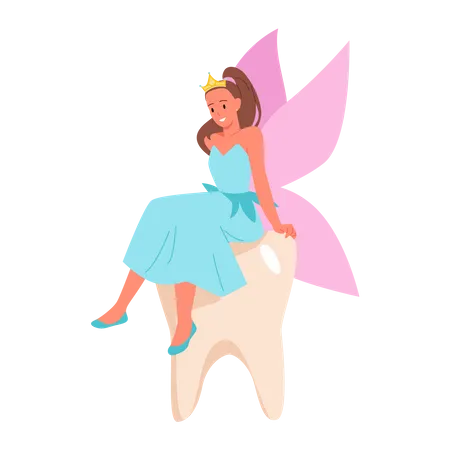 Fairy sitting on Clean tooth  Illustration