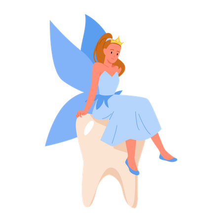 Fairy sitting on Clean tooth  Illustration