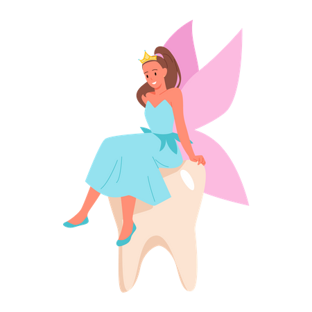 Fairy sitting on Clean tooth  Illustration