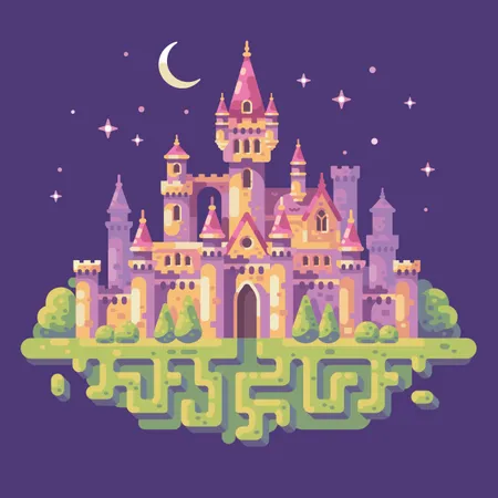 Fairy tale castle night scene Illustration