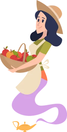 Fairy tale genie collecting fresh fruits Illustration