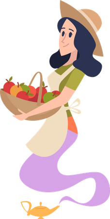 Fairy tale genie collecting fresh fruits  Illustration