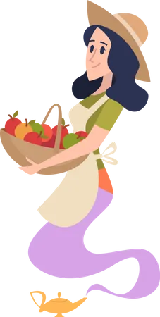 Fairy tale genie collecting fresh fruits  Illustration