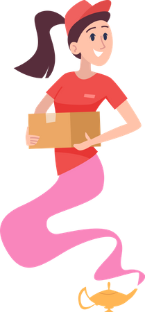 Fairy tale genie female delivery person  Illustration