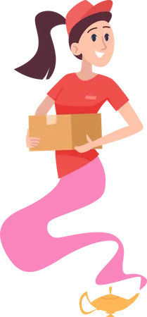 Fairy tale genie female delivery person  Illustration